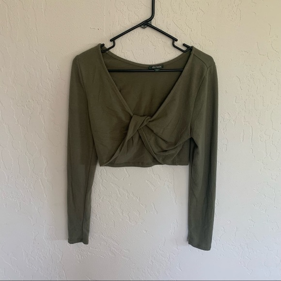 OLIVE GREEN TWIST TOP - Picture 1 of 4